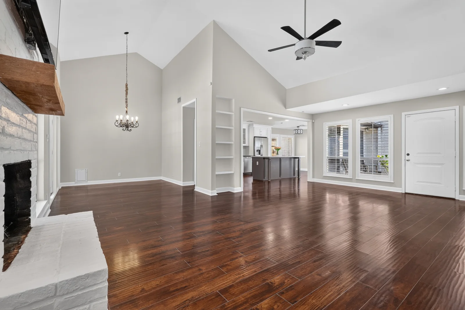 Original empty open living and dining spaces