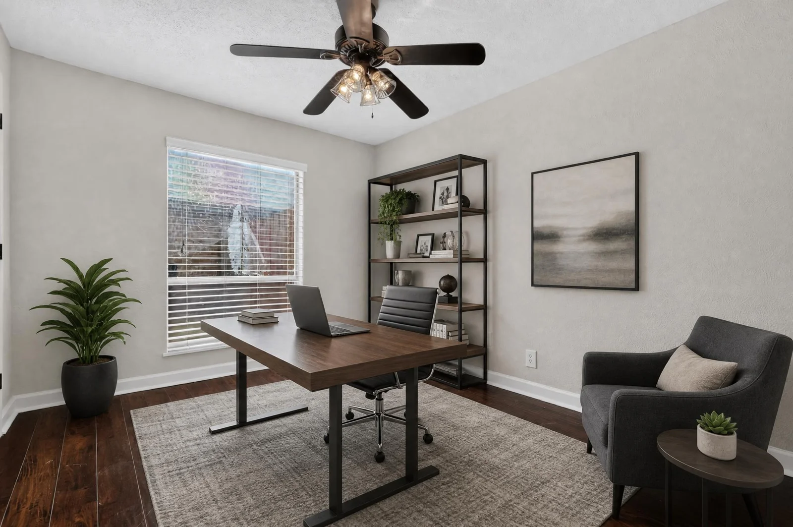 Virtually staged home office and reading corner