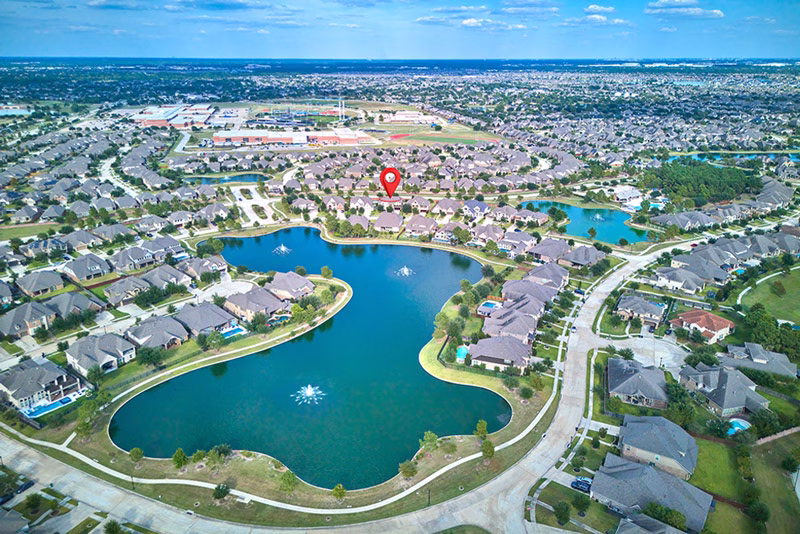 Aerial drone photo of Houston neighborhood – real estate drone photography
