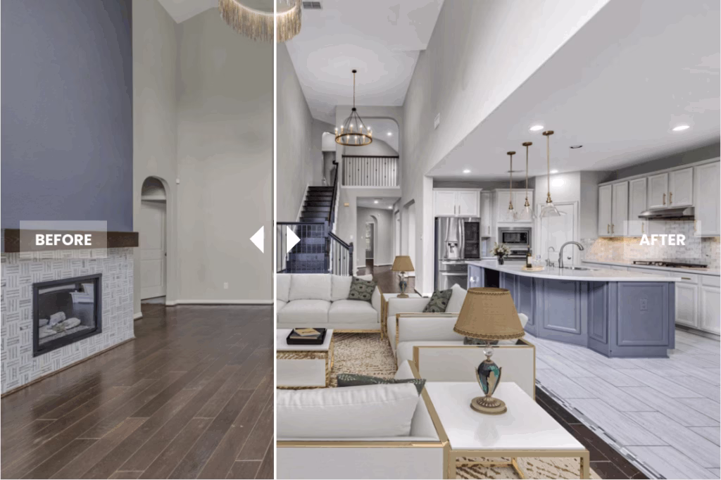 Digitally staged living room – virtual staging for real estate listings