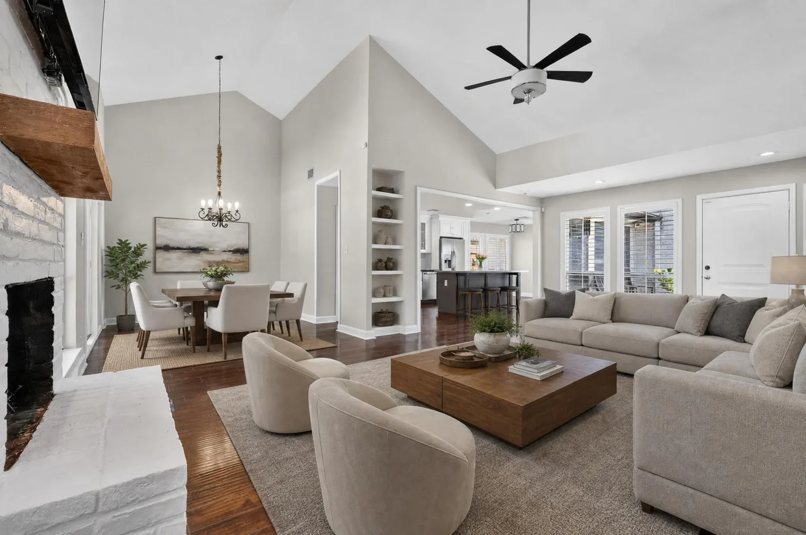 Virtually staged living and dining room